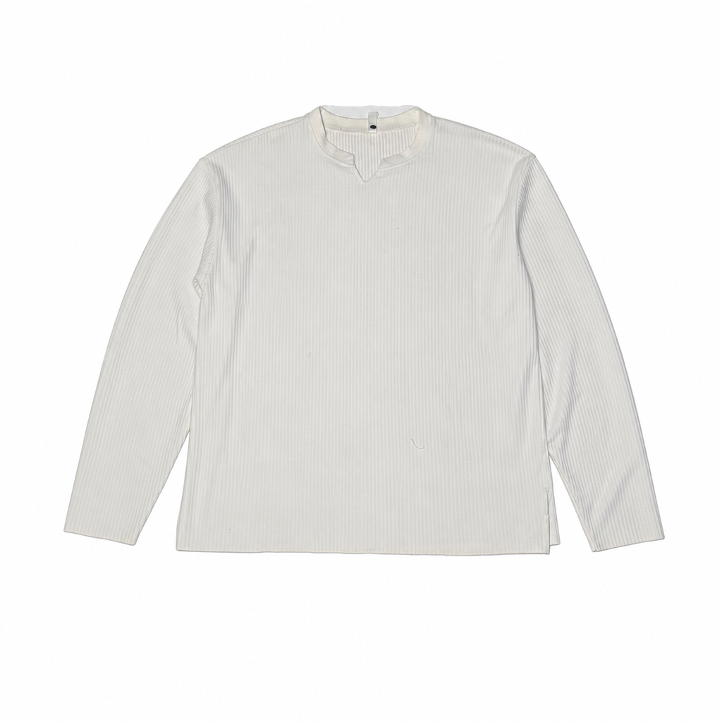 Striped Collarless Long-Sleeve Shirt
